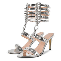Studded Rivet Ankle Strap Stiletto Thin High Heel