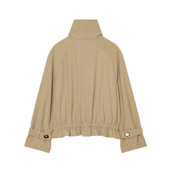 Back view of stand collar double breasted coat
