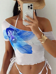 Sheer Orchid Print Beach Cover-up Swimwear