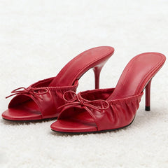 Red Bow Detail Open Toe Stiletto Heel Slides