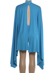 Blue Turtleneck Batwing Sleeve Mini Dress