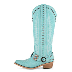 Embroidery Buckle Knee High Boots