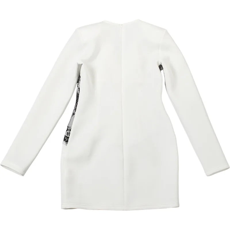 White dress with black pattern on a white background