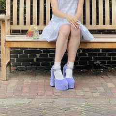 Faux Fur Platform Chunky Heel Sandals