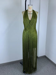Halter Neck Tassel Bandage Maxi Dress