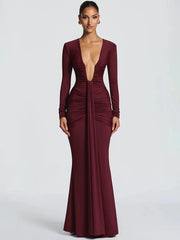 Deep V Neck Draped Maxi Dress