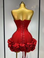 Strapless Flower Embellished Mini Bandage Dress