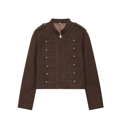 Military Style Shoulder Strap Metal Decor Jacket