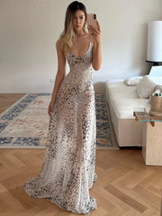 Leopard print maxi dress with spaghetti straps