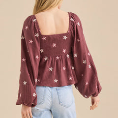 Floral Embroidered Square Neck Peplum Top