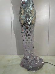 Sequin & Pearl Strapless Floor-Length Dress