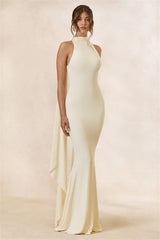 Halter Neck Cape Drape Mermaid Maxi Dress