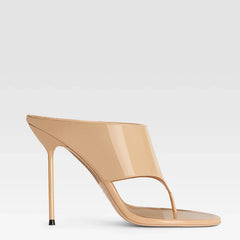 Patent Thong Heeled Mules