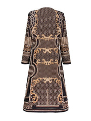 Embellished geometric print coat back view