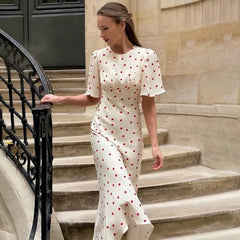 Polka dot midi dress with short sleeves