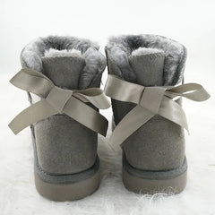 Suede Snow Boots Low Cylinder Bow Winter Shoes For Women