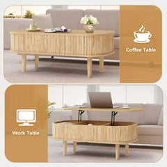 Fluted Lift Top Coffee Table with Hidden Compartment