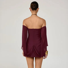 Off Shoulder Mesh Layered Shawl Mini Dress