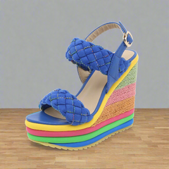 Rainbow Wedge Sandals Open Toe Platform High Heel Shoes. Golden Atelier 3