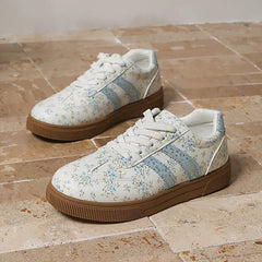 Floral Round Toe Lace Up Sneakers