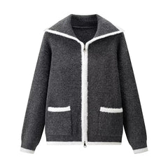 Textured Zip Front Collar Coat