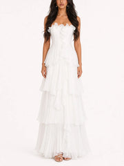 Strapless ruffled tiered maxi dress front view