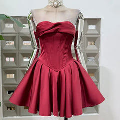 Red strapless corset fit and flare dress