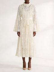 White lace bell sleeve midi dress
