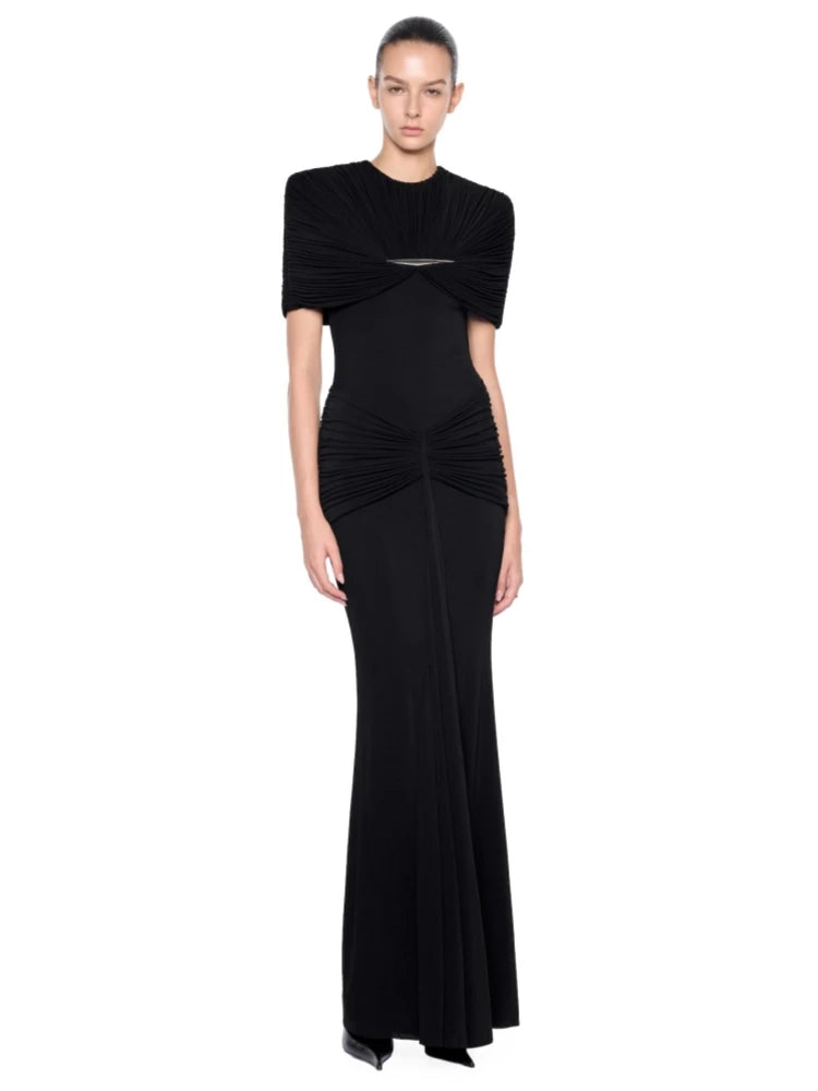 Draped detail maxi dress in black