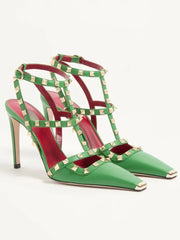 Riveted Square Toe Stiletto Heels