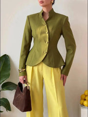 Stand collar peplum hem blazer