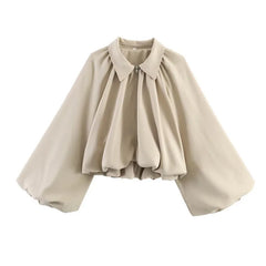 Balloon Sleeve Collared Zip-Front Cropped Jacket