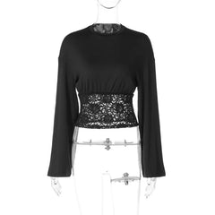 Lace Waist Trim Flare Sleeve Top