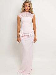 Cap Sleeve Gathered Waist Bodycon Maxi Dress