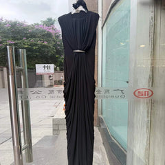 Ruched Waist Metal Buckle Maxi Dress