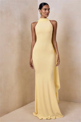 Halter Neck Cape Drape Mermaid Maxi Dress