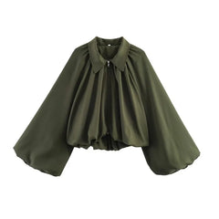 Balloon Sleeve Collared Zip-Front Cropped Jacket
