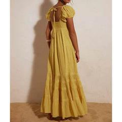 Puff Sleeve V-Neck Maxi Dress