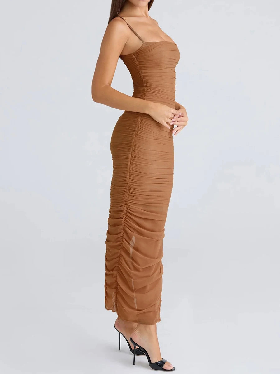 Brown dress with ruched details