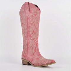 Knee High Embroidery Western Cowgirl Boots