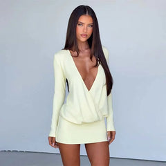 Deep v-neck long sleeve mini dress