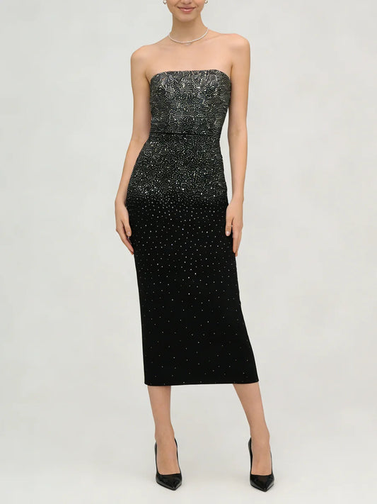 Strapless beaded midi dress
