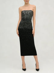 Strapless beaded midi dress