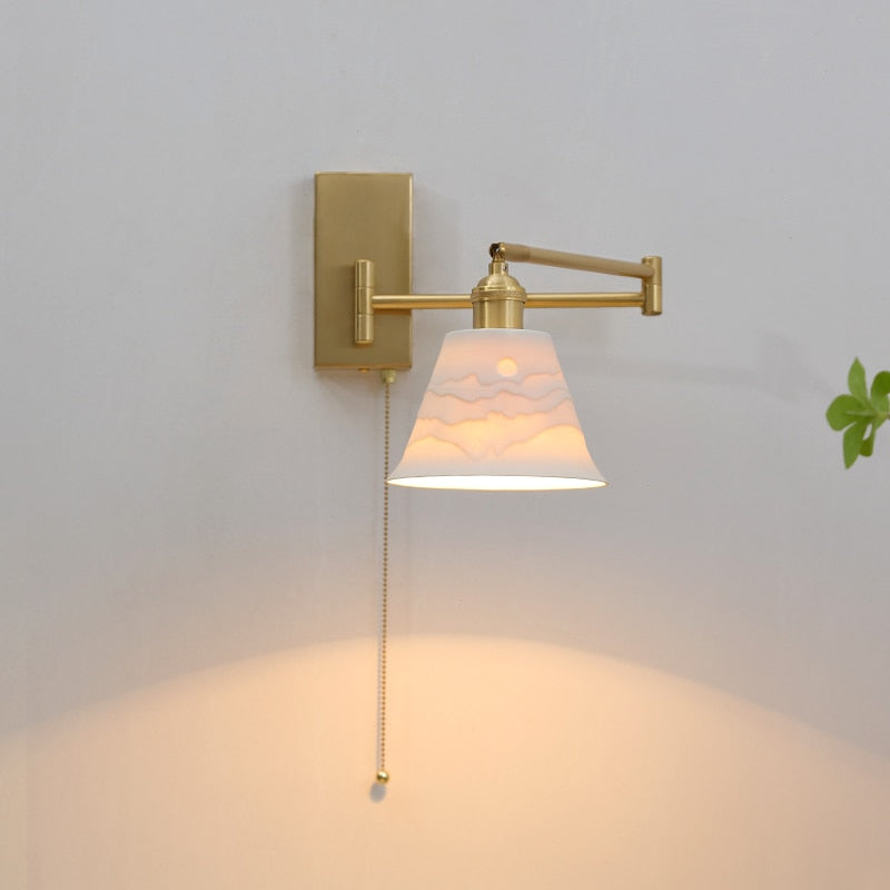 LED Wall Sconce Left Right Rotate Pull Chain Switch Ceramic Light