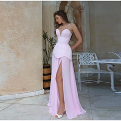 Pink Strapless V-Neck Top & Split Skirt 2-Piece Set - Chic Party Outfit