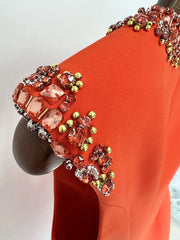 Beaded O-Neck Cap Sleeve Mini Dress