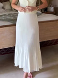 White Knit Top And High Waist Maxi Skirt Sets 