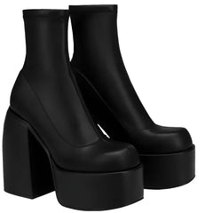 Round Toe Platform Chunky Heels Boots Women's Shoes