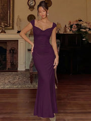 Cap Sleeve Cowl Neck Column Evening Dress