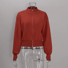 Zip Front Stand Collar Knit Jacket